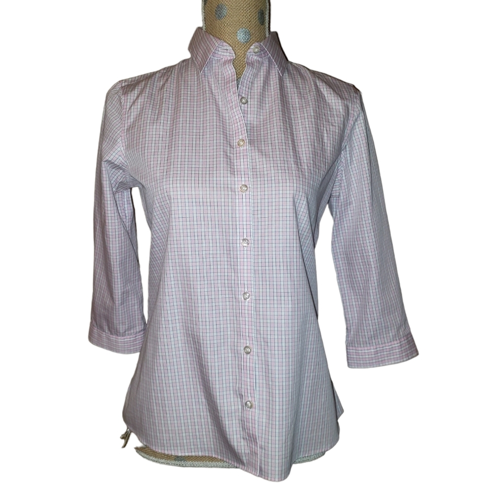 Lands end no iron supima 2 pink check